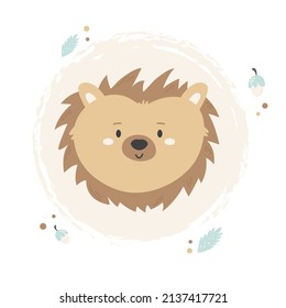 Cute-Design mit adorable Hedgehog Kopf in Pastellfarben. Vektorgrafik für Babyabdrücke, Karten, Babydusche