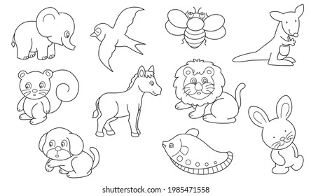 Cute Design Animal Outline Vector Set Stock Vector (Royalty Free ...