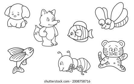 Conjunto de vectores de animales de diseño circular 14 (Esquema)