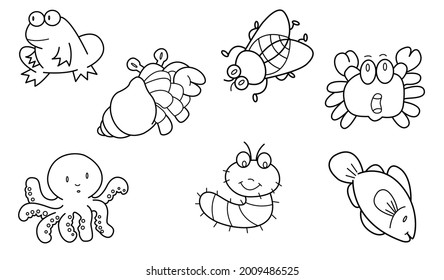 Juego de vectores de animales de diseño circular 17 (Esquema)