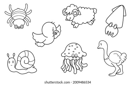 Conjunto de vectores de animales de diseño circular 15 (Esquema)