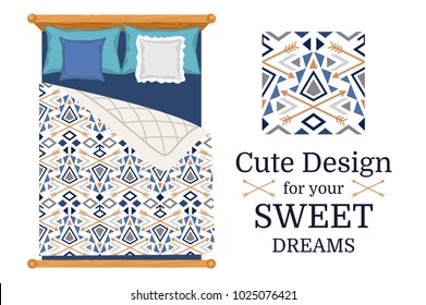 Cute design for bed linen, sweet dreams pattern, vector illustration