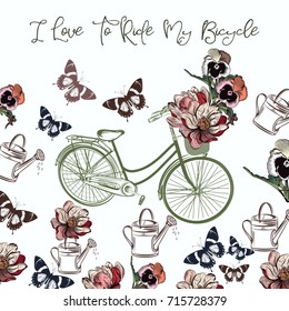 Cute design with bicycle and flowers. I love to ride my bicycle