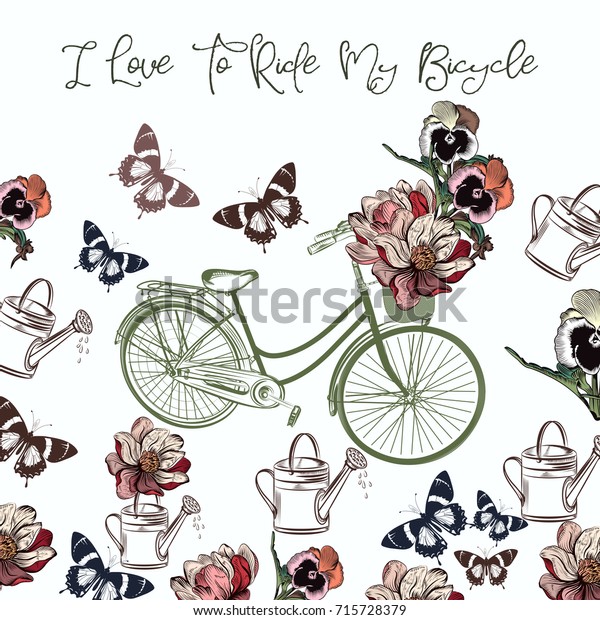 Cute Design Bicycle Flowers Love Ride Stock Vector Royalty Free