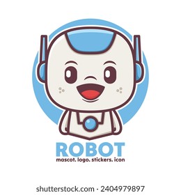 süße Design-Cartoon Roboterfigur. Vektor-Maskottchen mit Rahmenstil