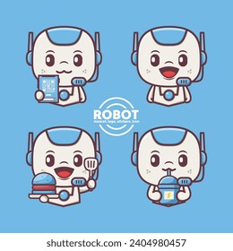 cute design cartoon robot character. vector illustration with outline style