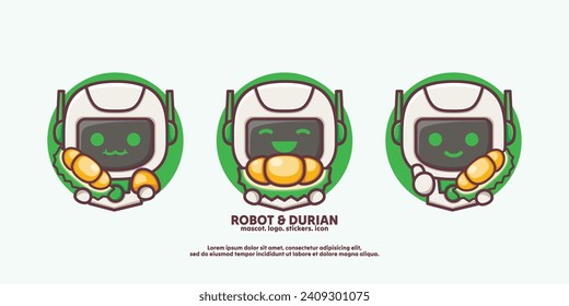cute design cartoon robot with durian. vector illustration with outline style