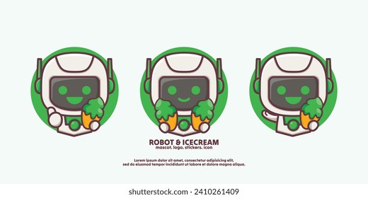 cute design cartoon robot with ice cream. vector illustration with outline style