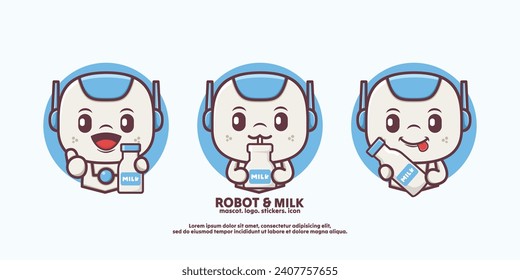 cute design cartoon robot with milk. vector illustration with outline style