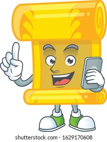 Cute design of chinese gold scroll speaking on the phone
