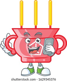 Cute design of chinese red incense speaking on the phone