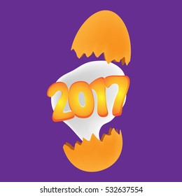 Cute design egg break vector. Concept Happy New Year 2017.
