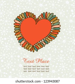 Cute design element for cards, crafts, prints, scrapbooking, ornaments. Hand drawn heart with petals. Decorative love banner