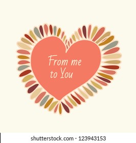 Cute design element for cards, crafts, prints, scrapbooking, ornaments. Hand drawn heart with feathers. Decorative love frame