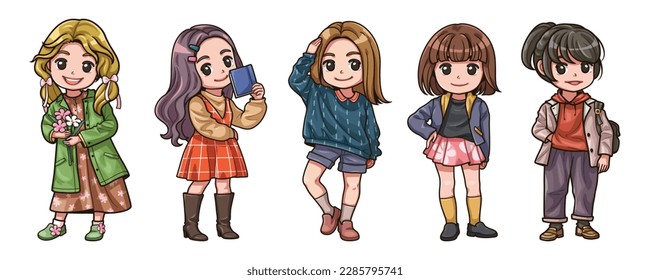 Cute design element cartoon, cartoon illustration of stylish teenage girls, Cartoon illustration for children, Vector image.