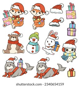 Cute design element cartoon, cartoon illustration of christmas theme character elements, Cartoon illustration for children, Vector image.