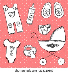 cute design elements for baby arrival card