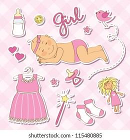 Cute design elements for baby shower