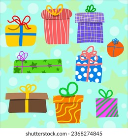 Cute design gift box set minimal style. Set of gift boxes with ribbon for Christmas, new year or any occasion. Gift boxes collection vector isolated on background.