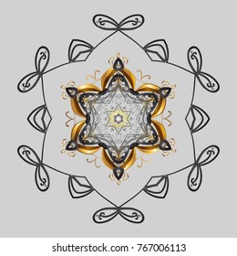 Cute design. Gray, brown and yellow snowflakes. Holiday design for Christmas, New Year fashion prints. Vector illustration. Christmas background with snowflakes abstract background.