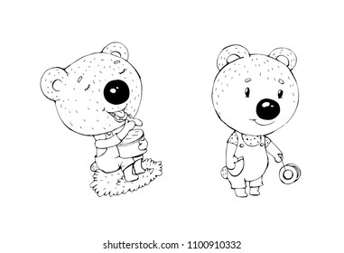 Cute Design Hand Draw Illustrations Bear Vector