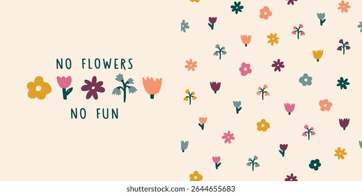 Cute design for kids shirt and seamless pattern with little hand drawn flowers. Graphic tee print for girls. Vector illustration. Perfect for t-shirt, textile,  surface design