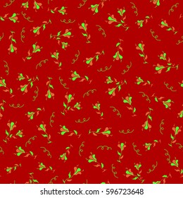 Cute design in orange, green and red colors for stickers, labels, tags, gift wrapping paper and banner design. Vector flat flowers and leaves silhouette seamless pattern.