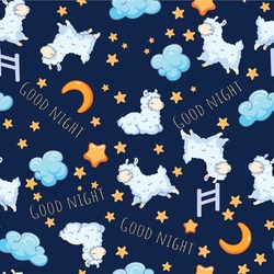 Cute Design Pattern , Good Night, Sheep, Moon ,for Printing  ,wallpaper 