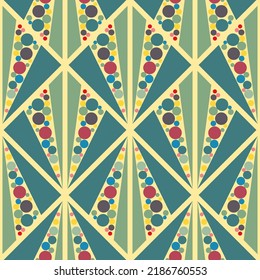 Cute Design For Printing On Fabric. Seamless Pattern With Triangles And Colouerfull Dots. Scalable Vector Graphics. Repeating Background. Seamless Fabric Texture Print. Retro Ornament