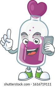 Cute design of purple potion speaking on the phone