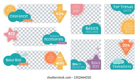 Cute Design Set For Kids Fashion Sale Promotion On Social Media, Website And Flyers. Flat Graphic Design Template. Web Template. Web Banners. Flyer Design. 