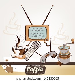 Cute design of vector coffee poster in vintage style