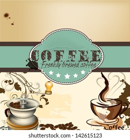 Cute design of vector coffee shop or cafe poster in vintage style
