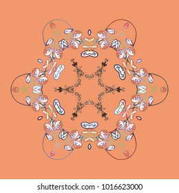 Cute design. Vector illustration. Holiday design for Christmas, New Year fashion prints. Christmas background with snowflakes abstract background. Orange, white and neutral snowflakes.