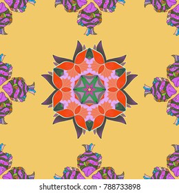 Cute design. Yellow, green and violet snowflakes. Vector illustration. Christmas background with snowflakes abstract background. Holiday design for Christmas, New Year fashion prints.