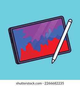 cute designed tab and stylust pen illustrations