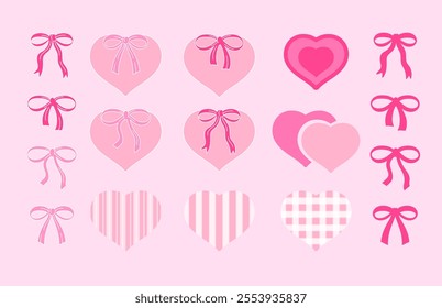 Cute designs of heart and pink ribbon for Valentine, sticker, patch, brooch, fabric print, wedding card, tattoo, breast awareness campaign, barbie, festive winter, Christmas decoration, women fashion