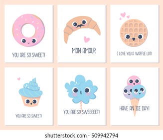 Cute dessert cards. Vector design.