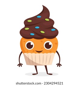 Cute dessert character Cupcake with cream. Vector graphic.