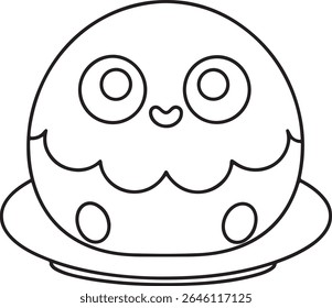 Cute Dessert Character Illustration Whimsical Food Design Featuring a Sweet Treat with Big Eyes on a Plate Perfect for Childrens Content