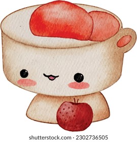 Cute dessert character watercolor illustration- Different expression