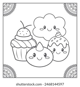 Cute Dessert Coloring page Illustration