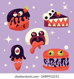 Cute Dessert Monster Set Vector