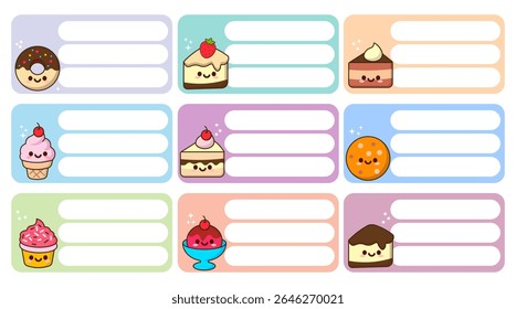 Cute Dessert Notebook Labels. School Labels Sticker.