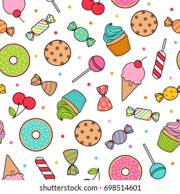 Cute dessert seamless pattern background