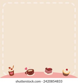 Cute Dessert Themed Paper Memo, Note Memo, and Sticky Note with Dessert Illustrations.Vector Illustration in Cake, Coffee, and Cupcake Cartoon Style.