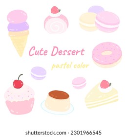 cute desserts pastel colors vector