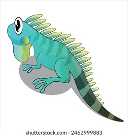 Cute Detailed Pet Iguana Cartoon Style Vector Illustration Isolated on White