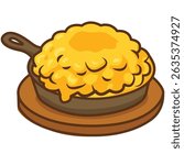 Cute and detailed vector illustration of macaroni and cheese served on a hotplate