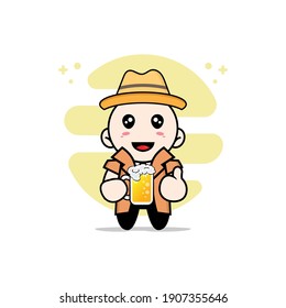 Cute detective character holding a glass of beer. Mascot design concept